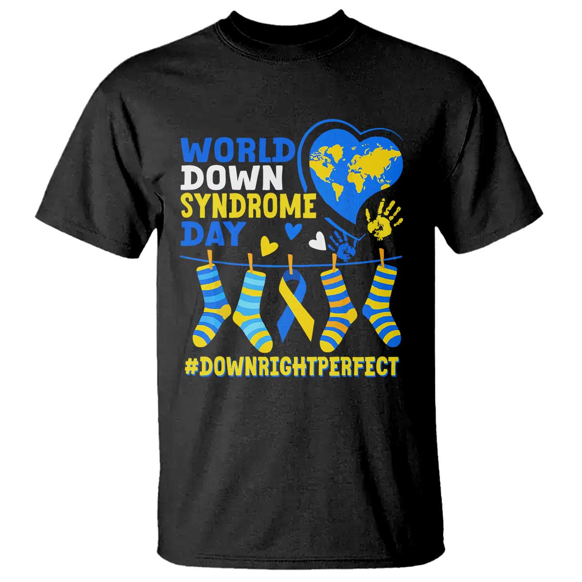 World Down Syndrome Day T Shirt Blue Yellow Ribbon Down Right Perfect Support