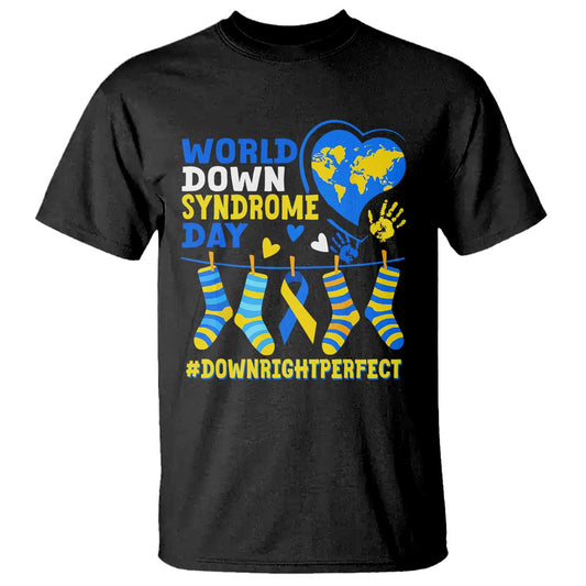 World Down Syndrome Day T Shirt Blue Yellow Ribbon Down Right Perfect Support