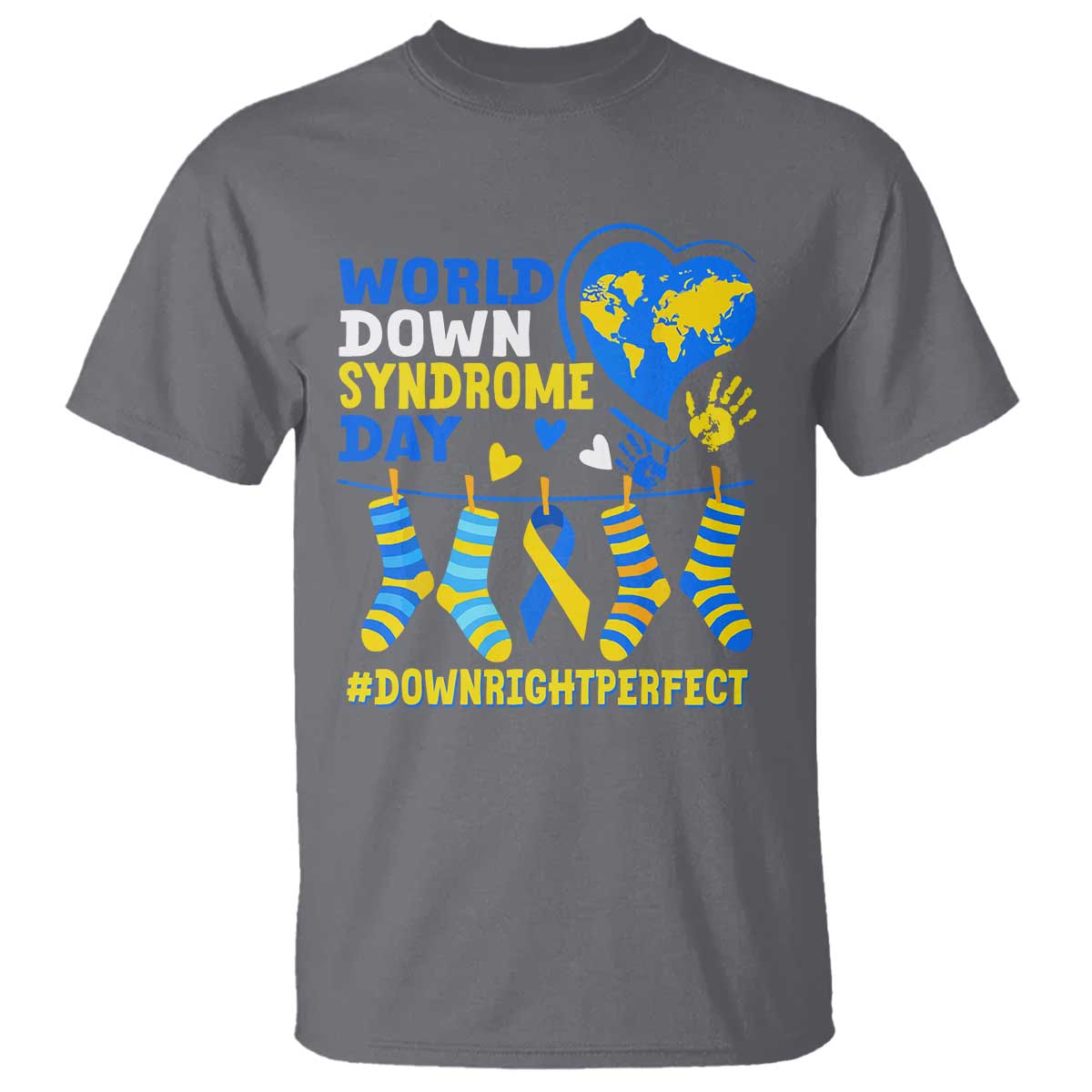 World Down Syndrome Day T Shirt Blue Yellow Ribbon Down Right Perfect Support