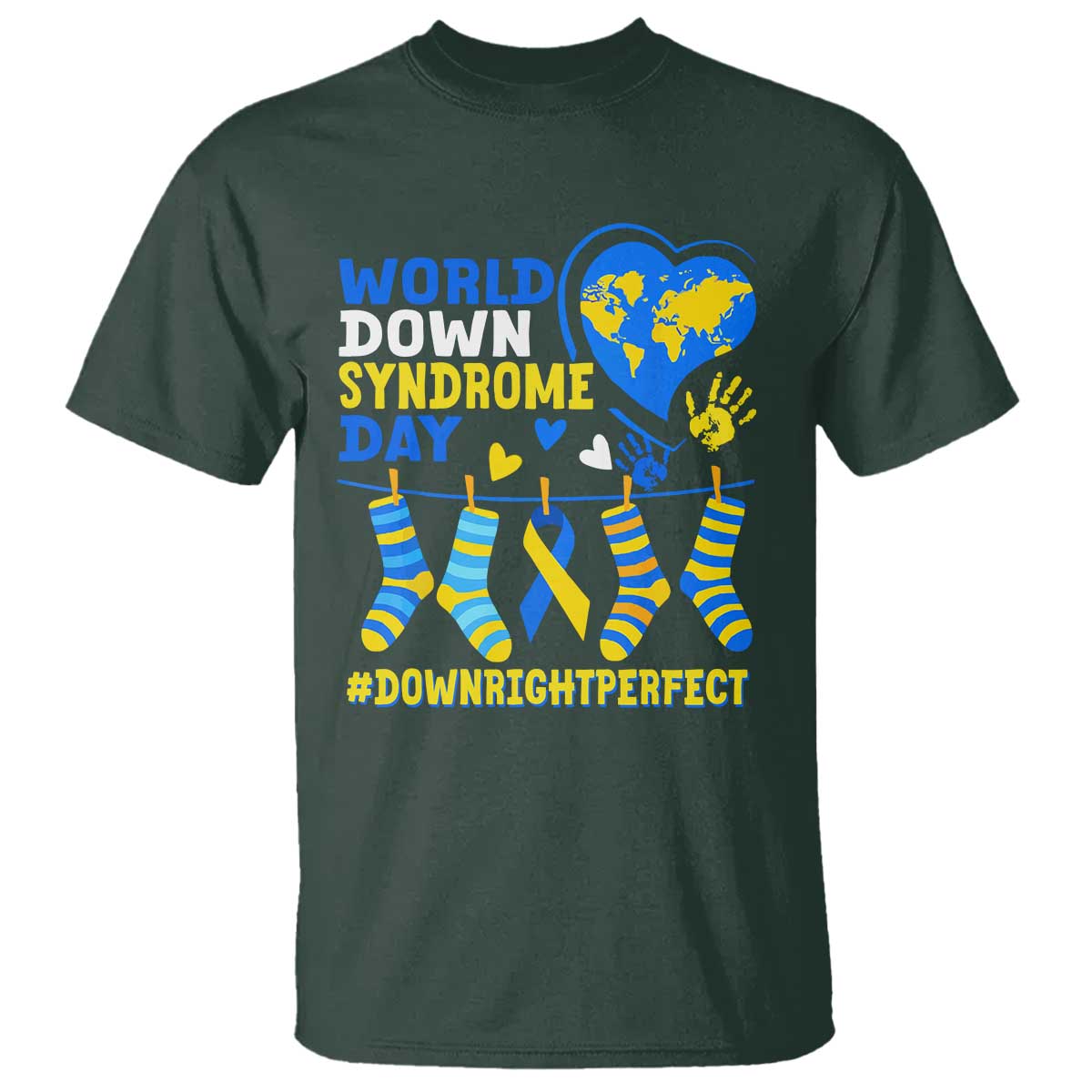 World Down Syndrome Day T Shirt Blue Yellow Ribbon Down Right Perfect Support