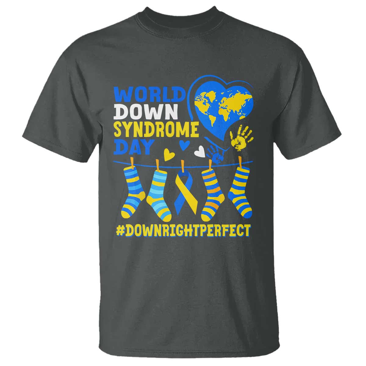 World Down Syndrome Day T Shirt Blue Yellow Ribbon Down Right Perfect Support