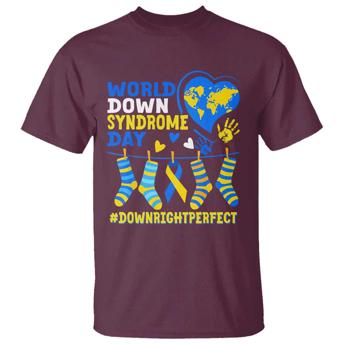 World Down Syndrome Day T Shirt Blue Yellow Ribbon Down Right Perfect Support