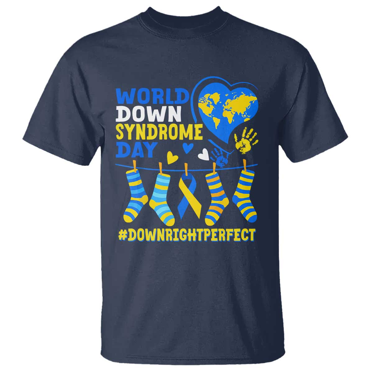 World Down Syndrome Day T Shirt Blue Yellow Ribbon Down Right Perfect Support