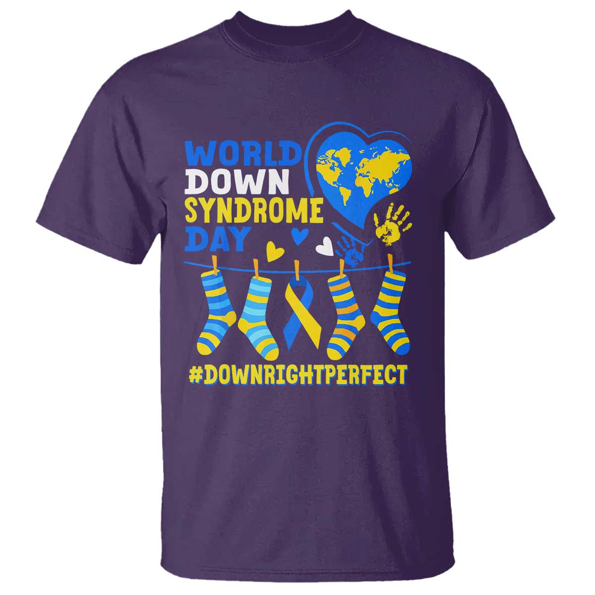 World Down Syndrome Day T Shirt Blue Yellow Ribbon Down Right Perfect Support