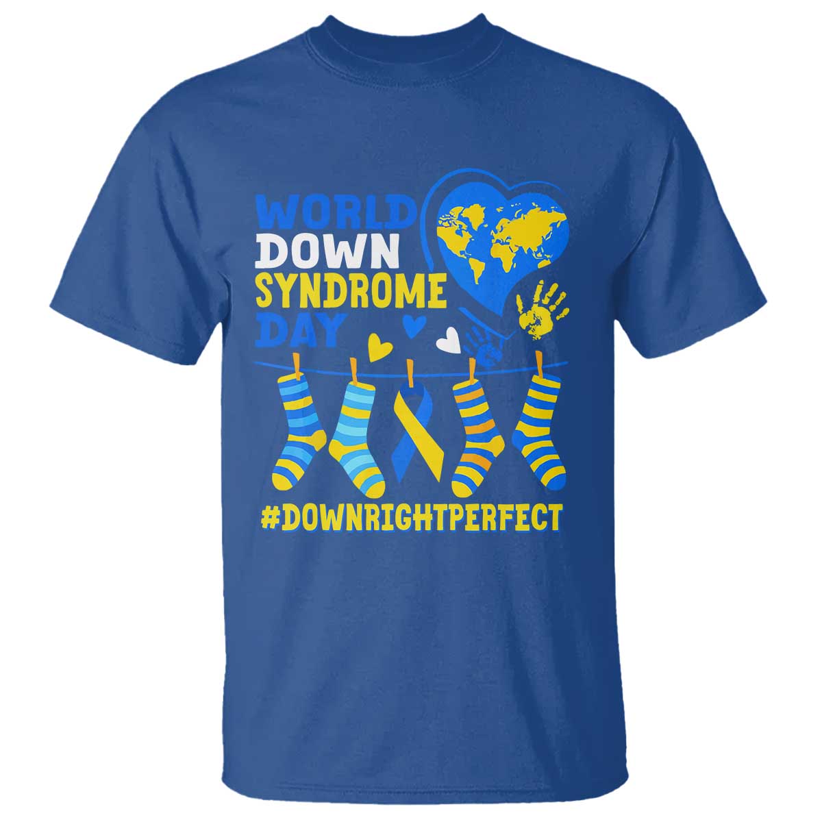 World Down Syndrome Day T Shirt Blue Yellow Ribbon Down Right Perfect Support