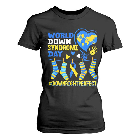 World Down Syndrome Day T Shirt For Women Blue Yellow Ribbon Down Right Perfect Support
