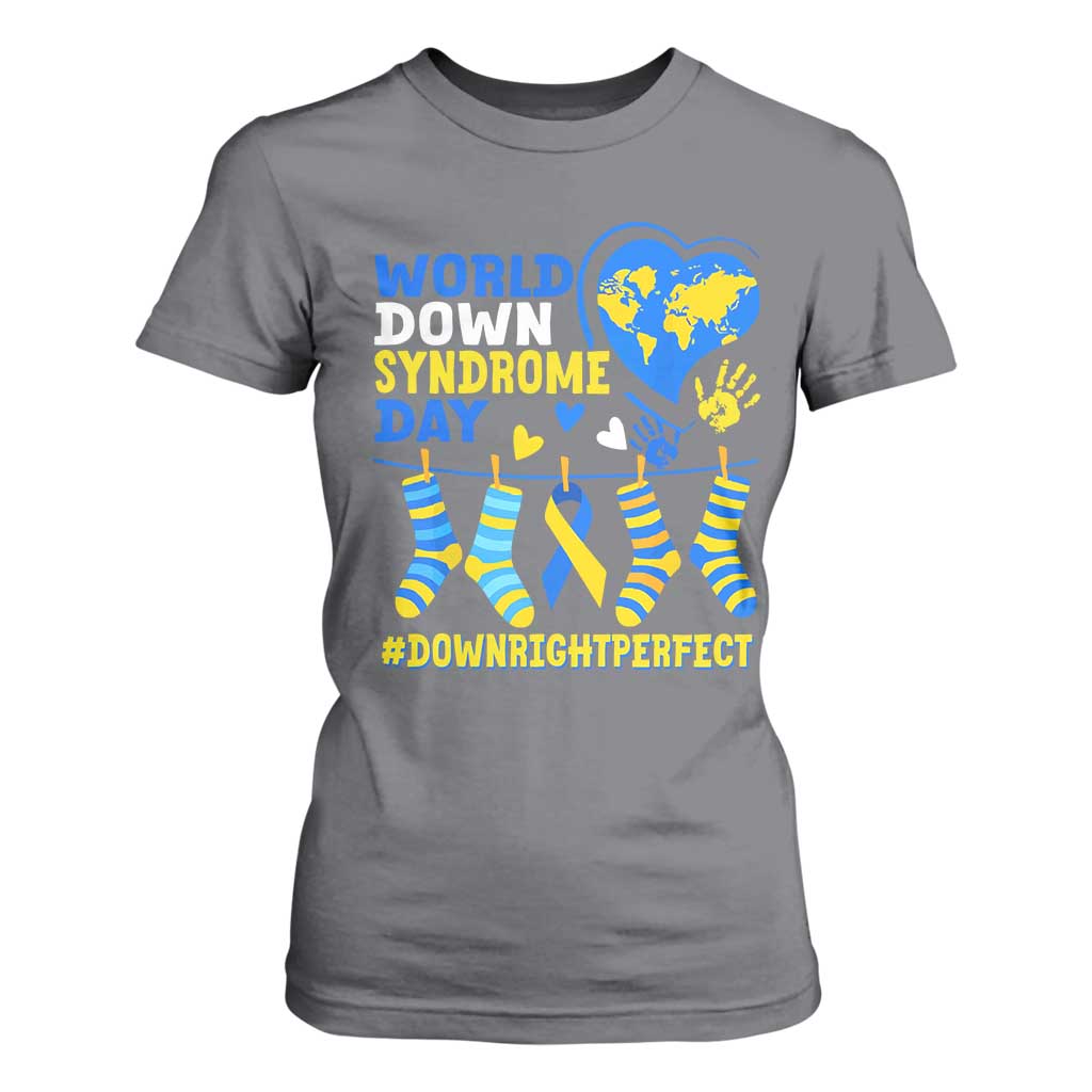 World Down Syndrome Day T Shirt For Women Blue Yellow Ribbon Down Right Perfect Support