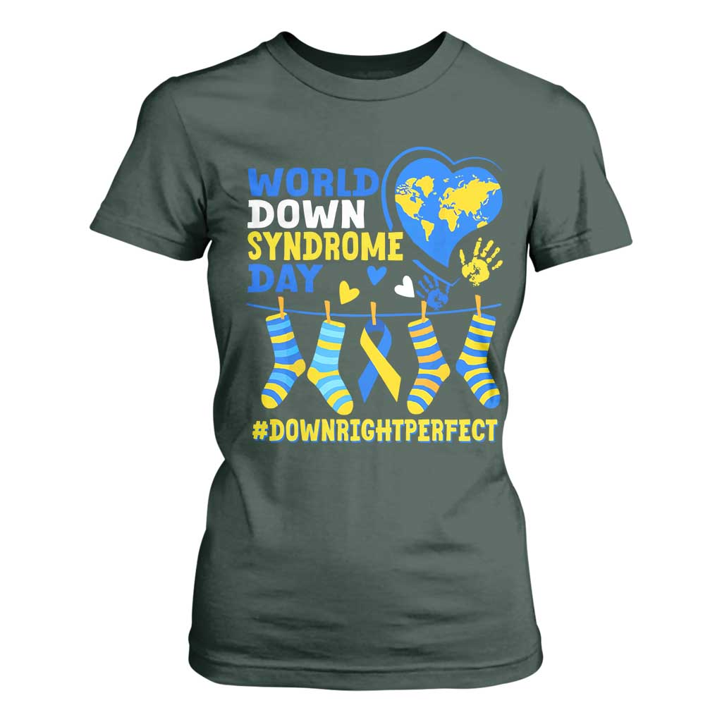 World Down Syndrome Day T Shirt For Women Blue Yellow Ribbon Down Right Perfect Support