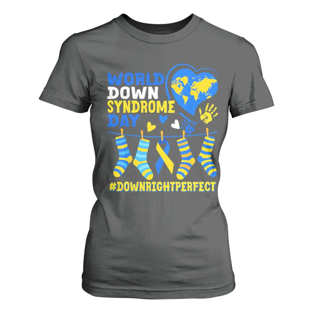 World Down Syndrome Day T Shirt For Women Blue Yellow Ribbon Down Right Perfect Support