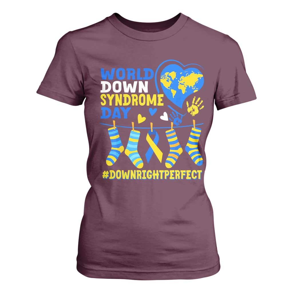 World Down Syndrome Day T Shirt For Women Blue Yellow Ribbon Down Right Perfect Support