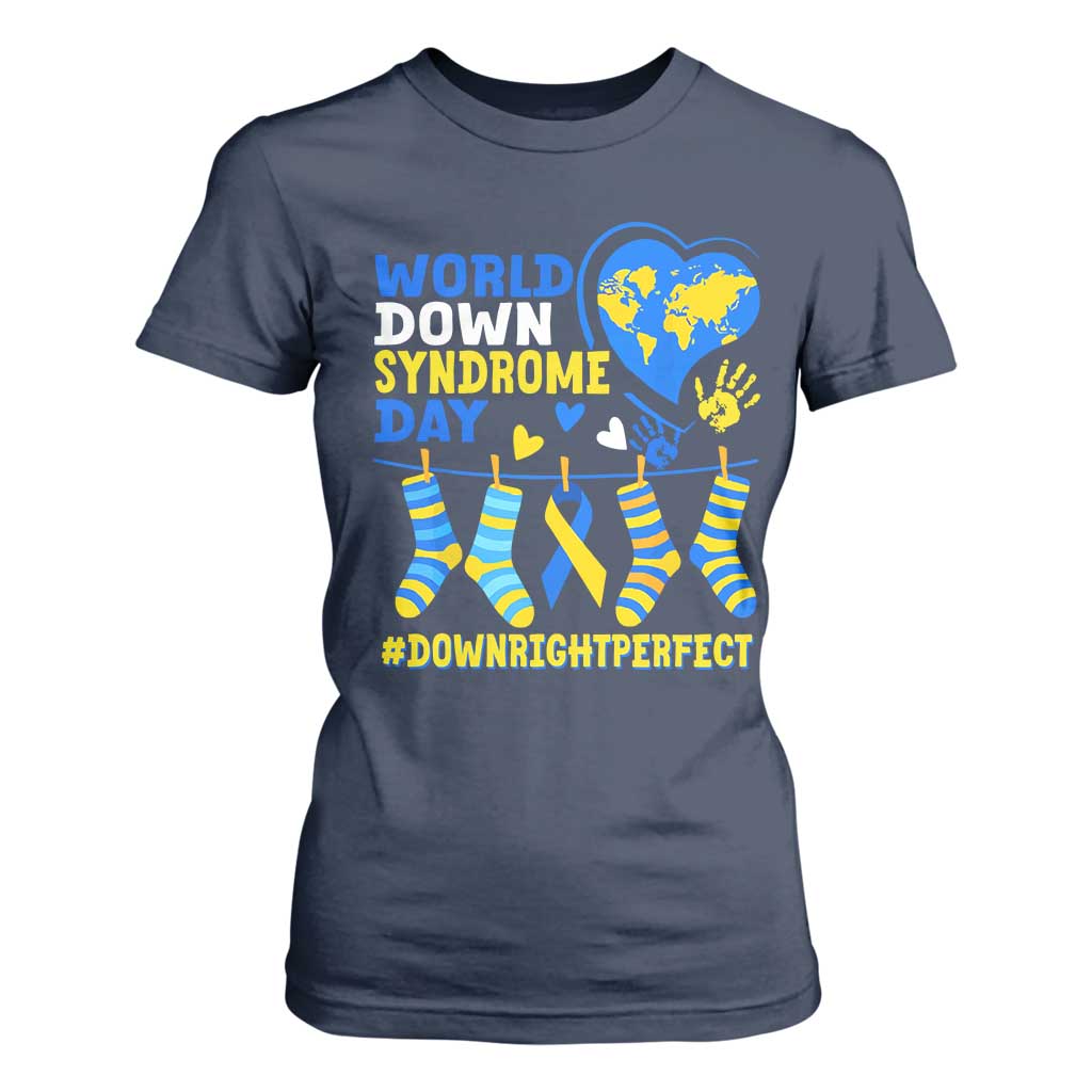 World Down Syndrome Day T Shirt For Women Blue Yellow Ribbon Down Right Perfect Support