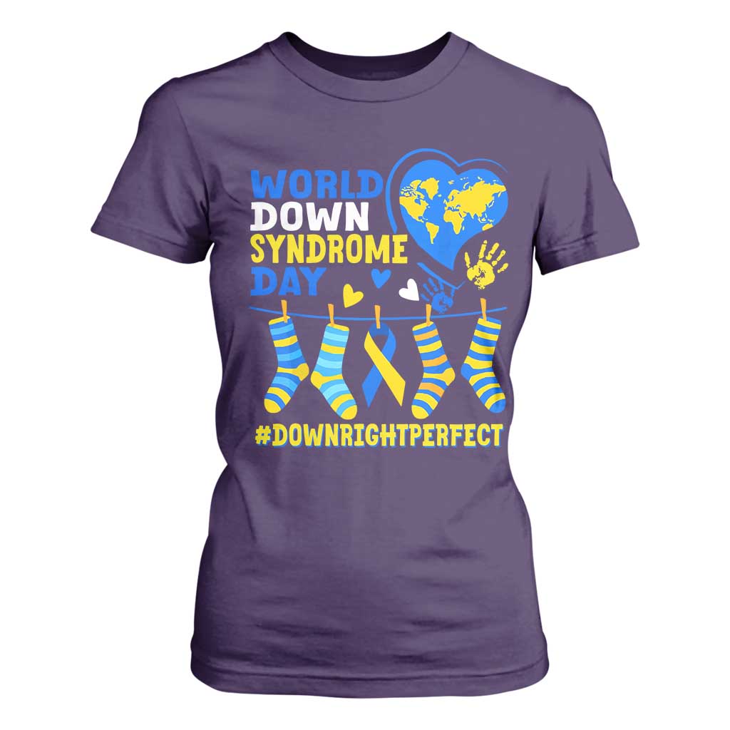 World Down Syndrome Day T Shirt For Women Blue Yellow Ribbon Down Right Perfect Support