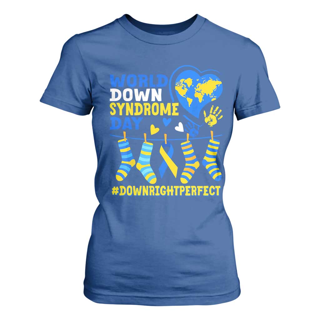 World Down Syndrome Day T Shirt For Women Blue Yellow Ribbon Down Right Perfect Support