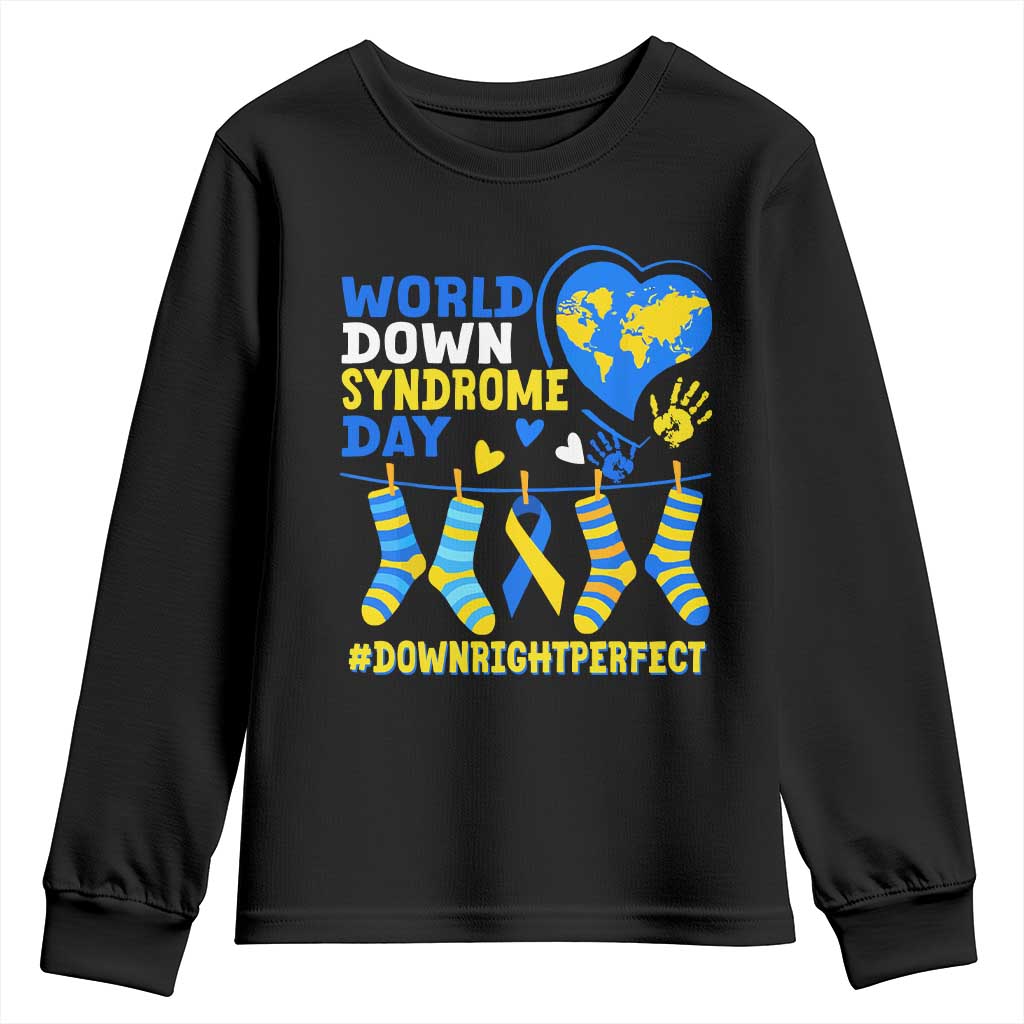 World Down Syndrome Day Youth Sweatshirt Blue Yellow Ribbon Down Right Perfect Support
