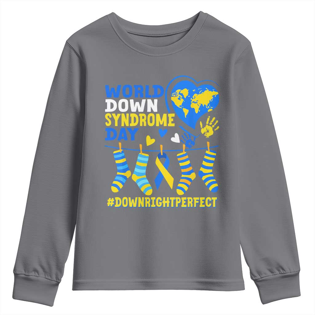 World Down Syndrome Day Youth Sweatshirt Blue Yellow Ribbon Down Right Perfect Support