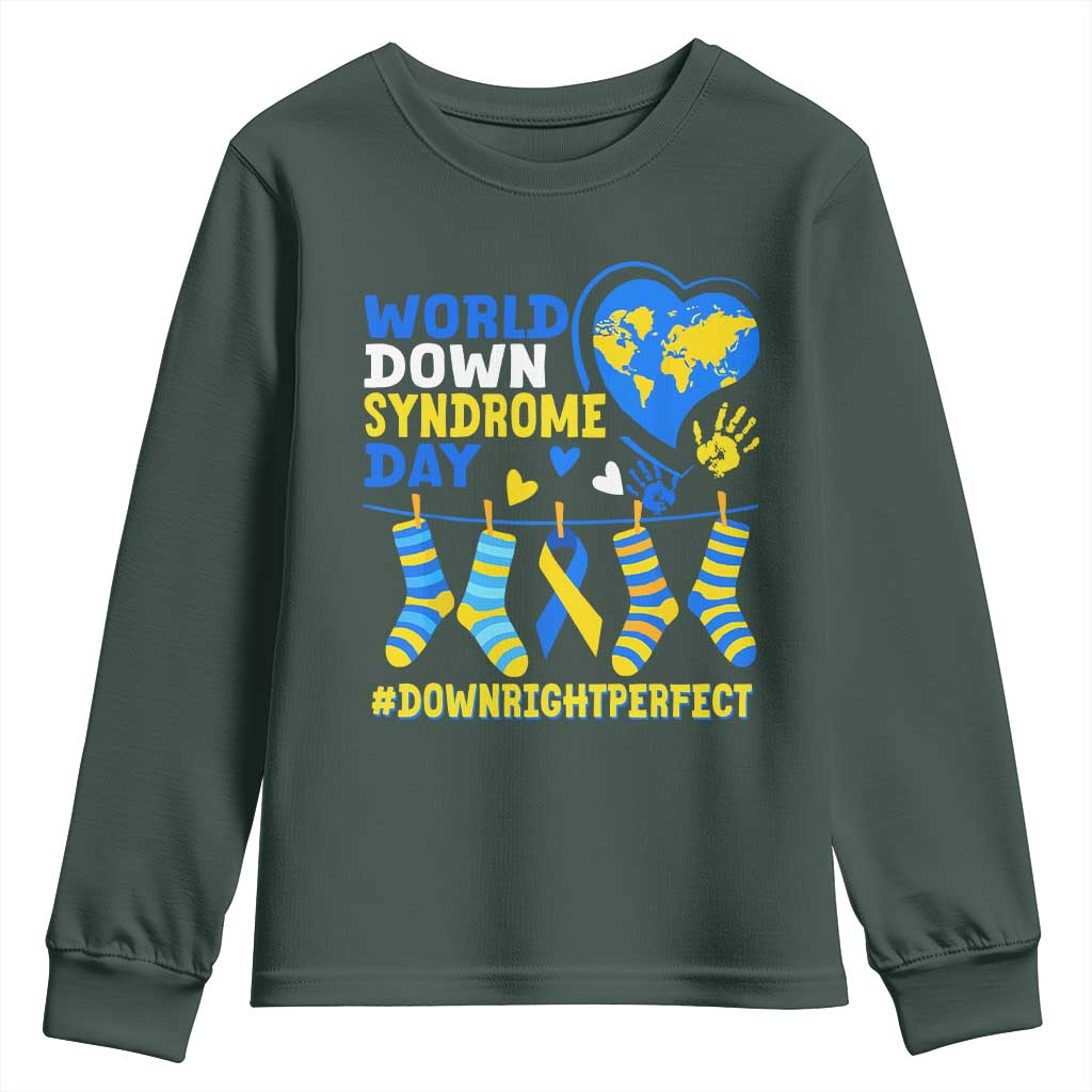 World Down Syndrome Day Youth Sweatshirt Blue Yellow Ribbon Down Right Perfect Support
