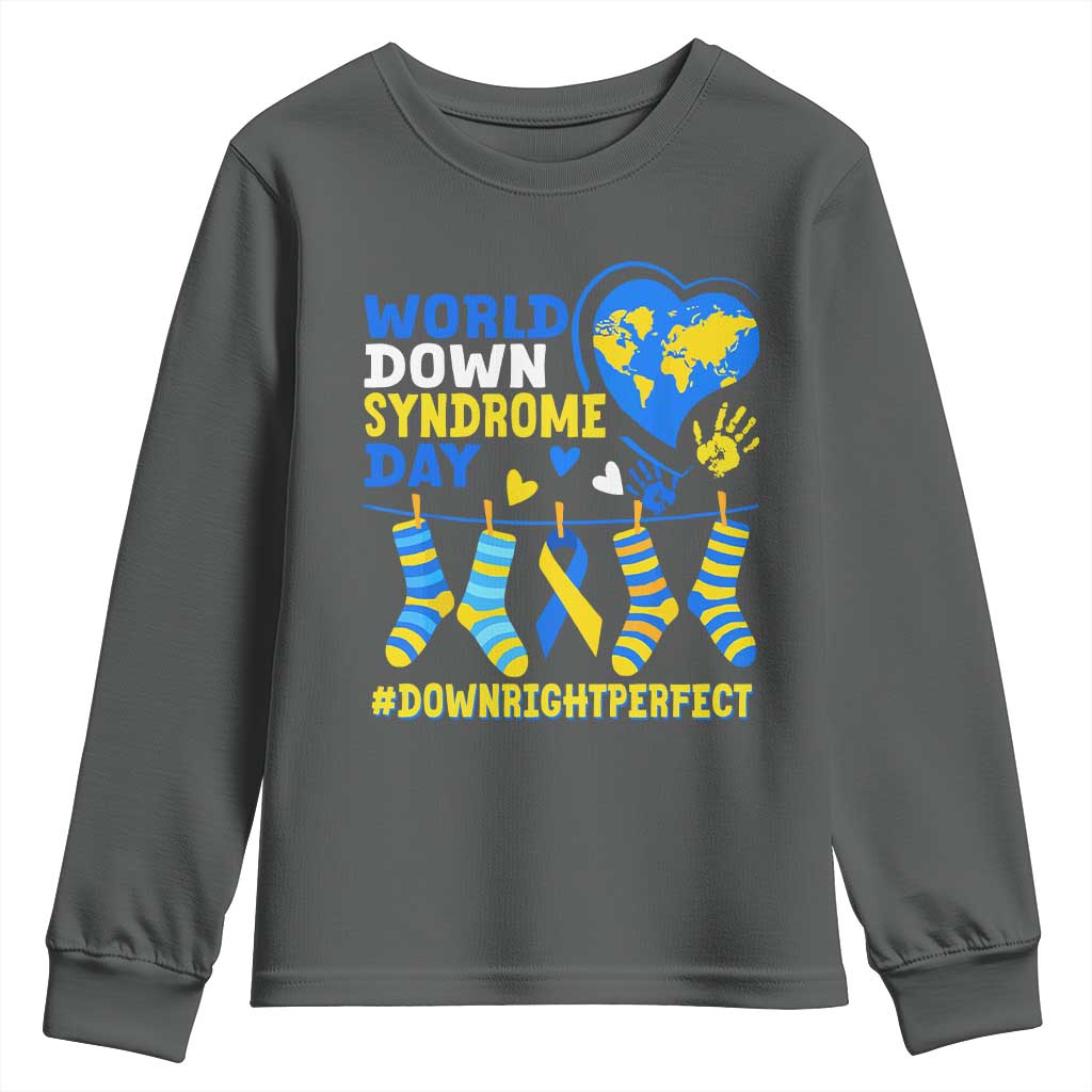 World Down Syndrome Day Youth Sweatshirt Blue Yellow Ribbon Down Right Perfect Support