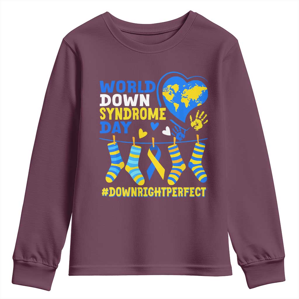 World Down Syndrome Day Youth Sweatshirt Blue Yellow Ribbon Down Right Perfect Support