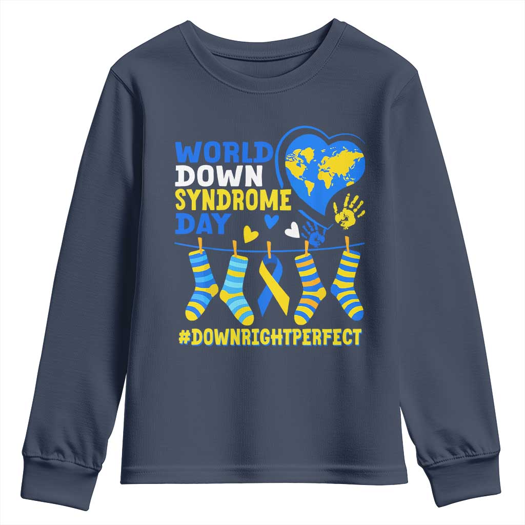 World Down Syndrome Day Youth Sweatshirt Blue Yellow Ribbon Down Right Perfect Support