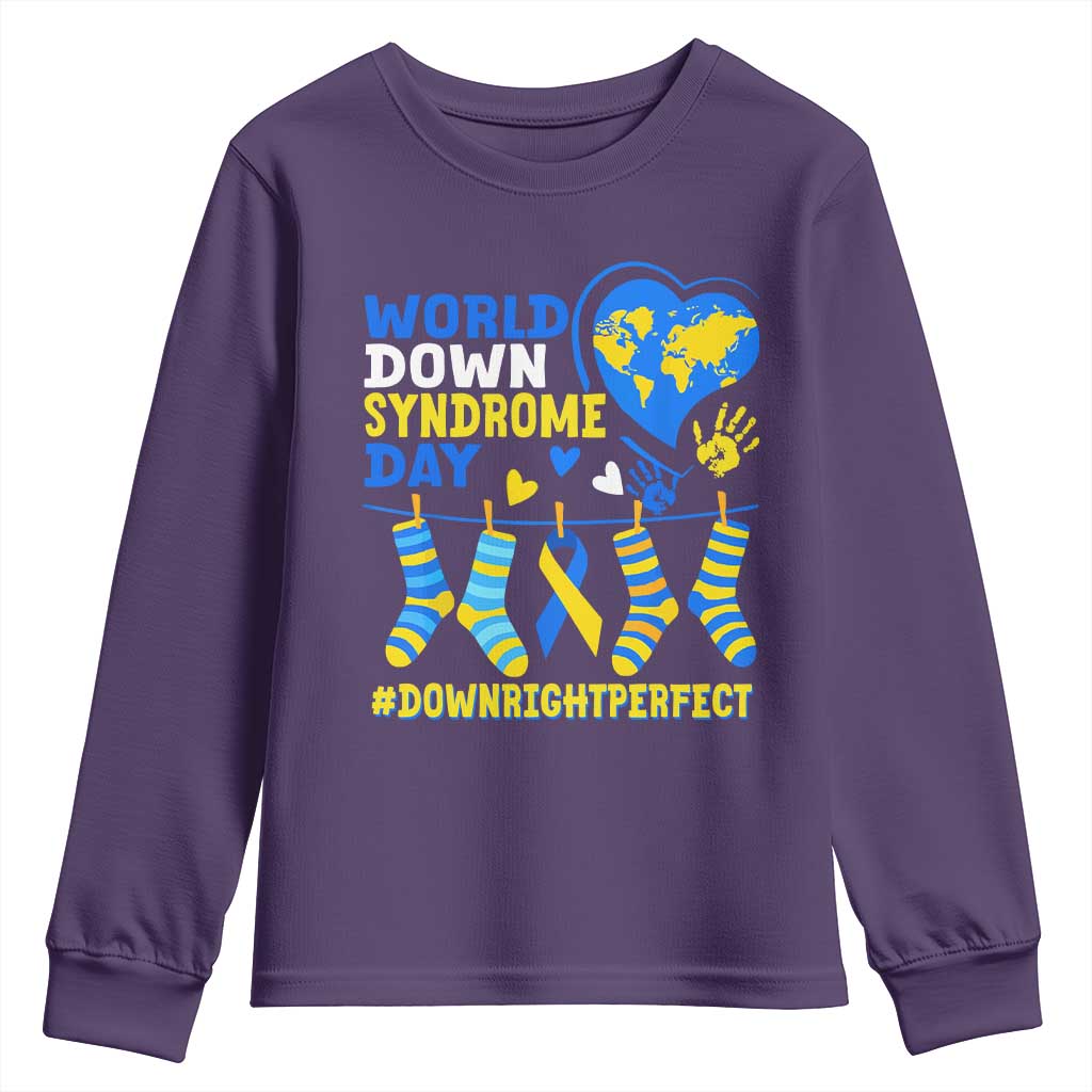 World Down Syndrome Day Youth Sweatshirt Blue Yellow Ribbon Down Right Perfect Support
