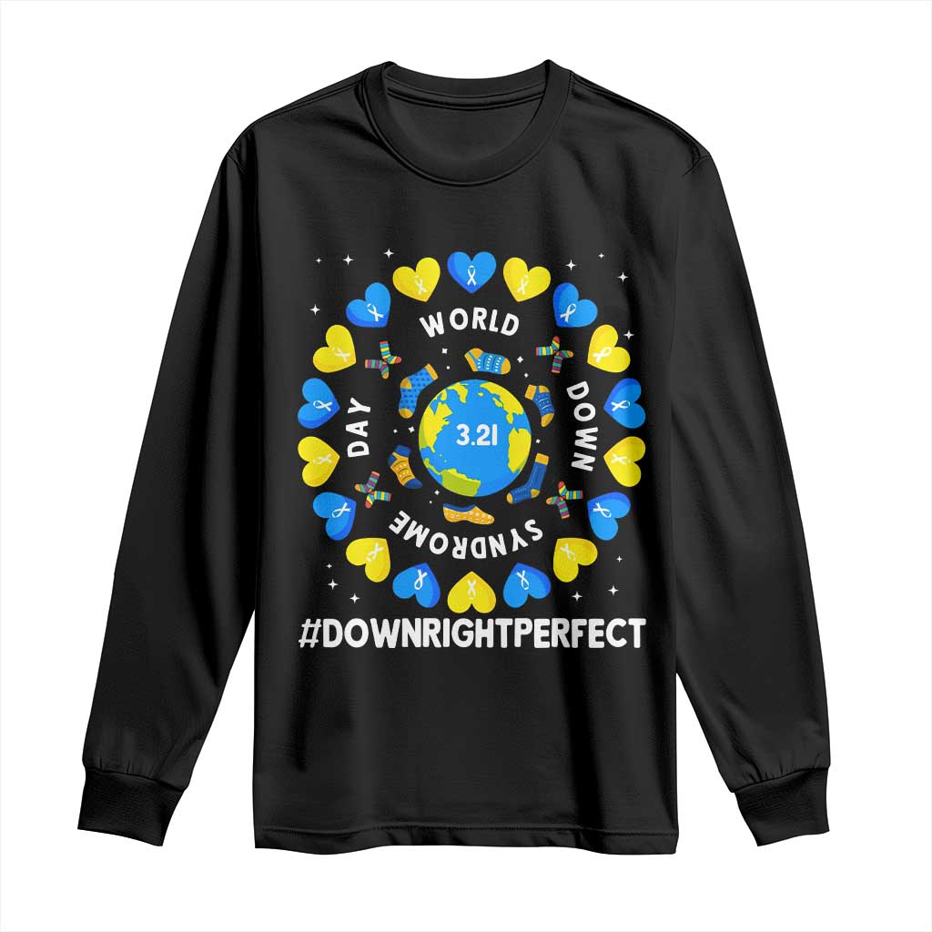 World Down Syndrome Day Long Sleeve Shirt 321 Support  Blue Yellow Ribbon Down Right Perfect