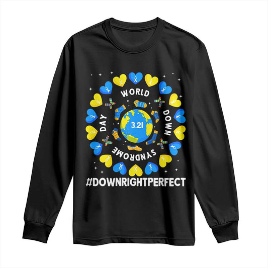 World Down Syndrome Day Long Sleeve Shirt 321 Support  Blue Yellow Ribbon Down Right Perfect