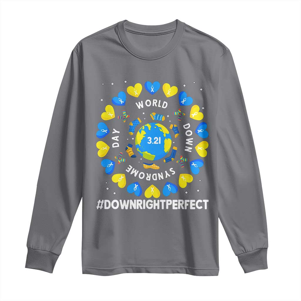 World Down Syndrome Day Long Sleeve Shirt 321 Support  Blue Yellow Ribbon Down Right Perfect