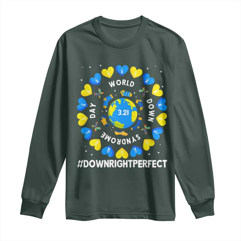 World Down Syndrome Day Long Sleeve Shirt 321 Support  Blue Yellow Ribbon Down Right Perfect