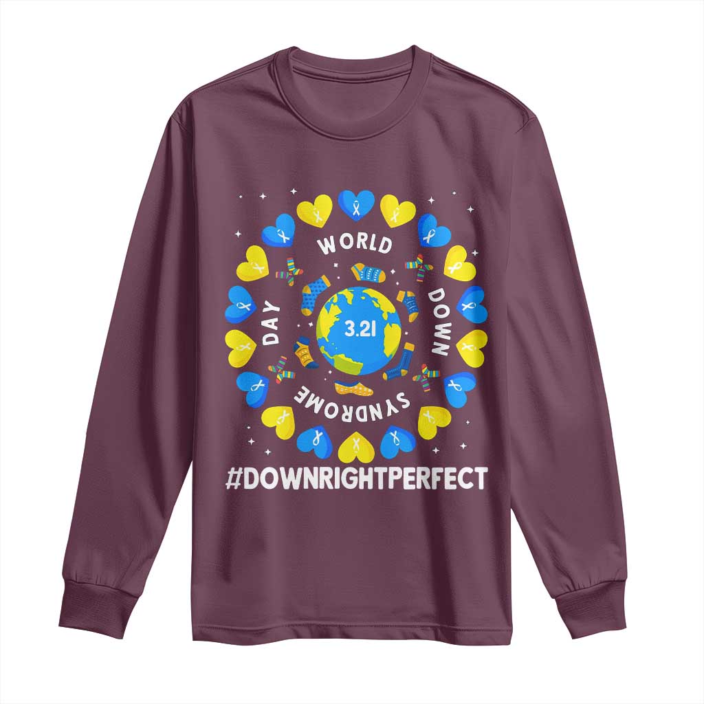 World Down Syndrome Day Long Sleeve Shirt 321 Support  Blue Yellow Ribbon Down Right Perfect