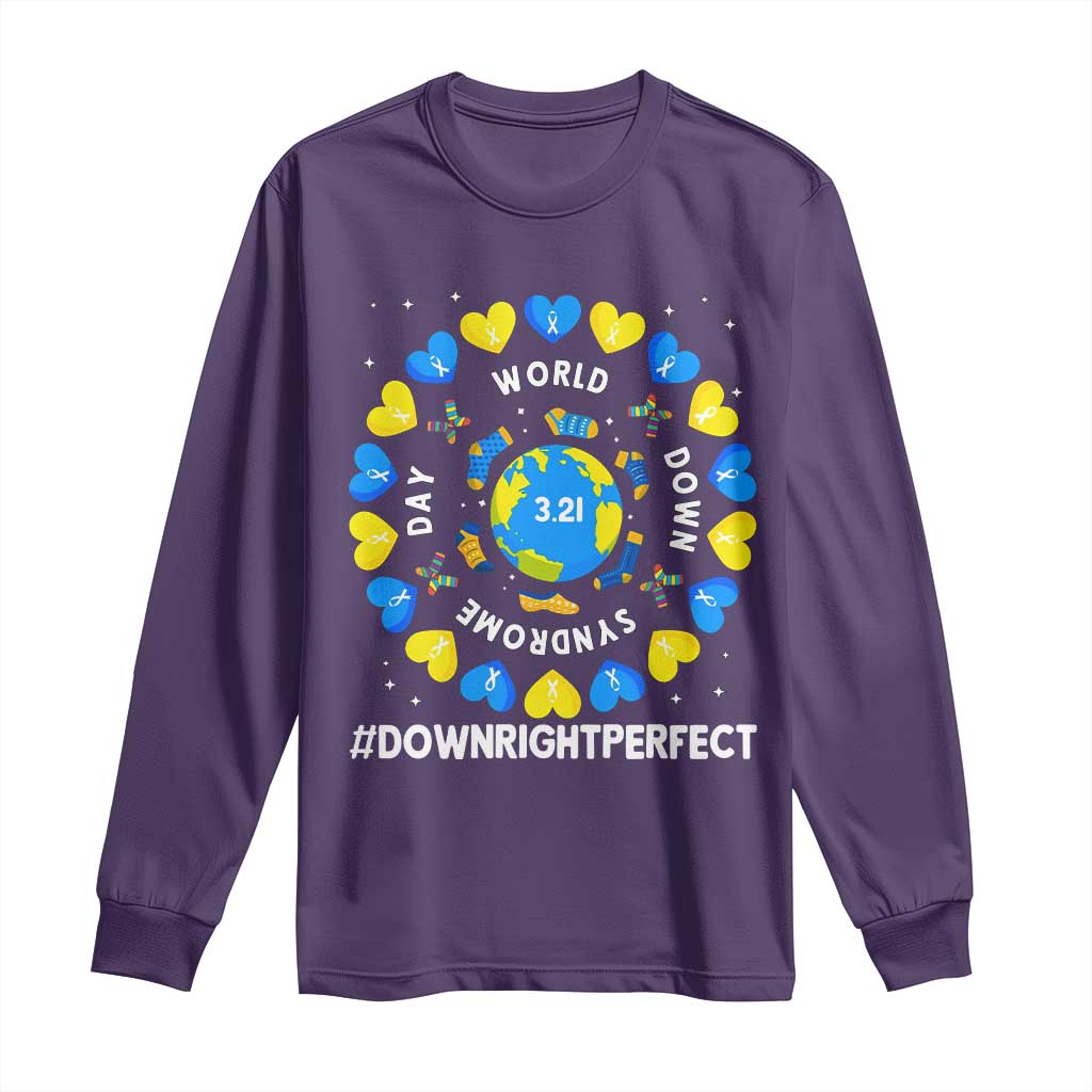 World Down Syndrome Day Long Sleeve Shirt 321 Support  Blue Yellow Ribbon Down Right Perfect