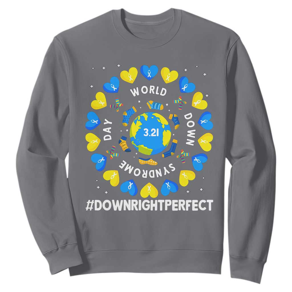 World Down Syndrome Day Sweatshirt 321 Support  Blue Yellow Ribbon Down Right Perfect