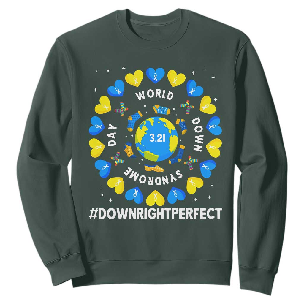 World Down Syndrome Day Sweatshirt 321 Support  Blue Yellow Ribbon Down Right Perfect