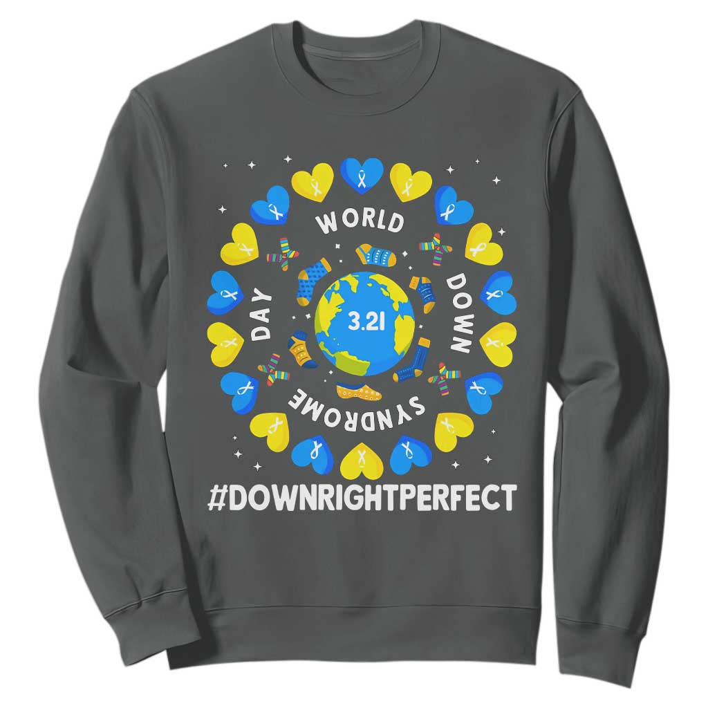 World Down Syndrome Day Sweatshirt 321 Support  Blue Yellow Ribbon Down Right Perfect
