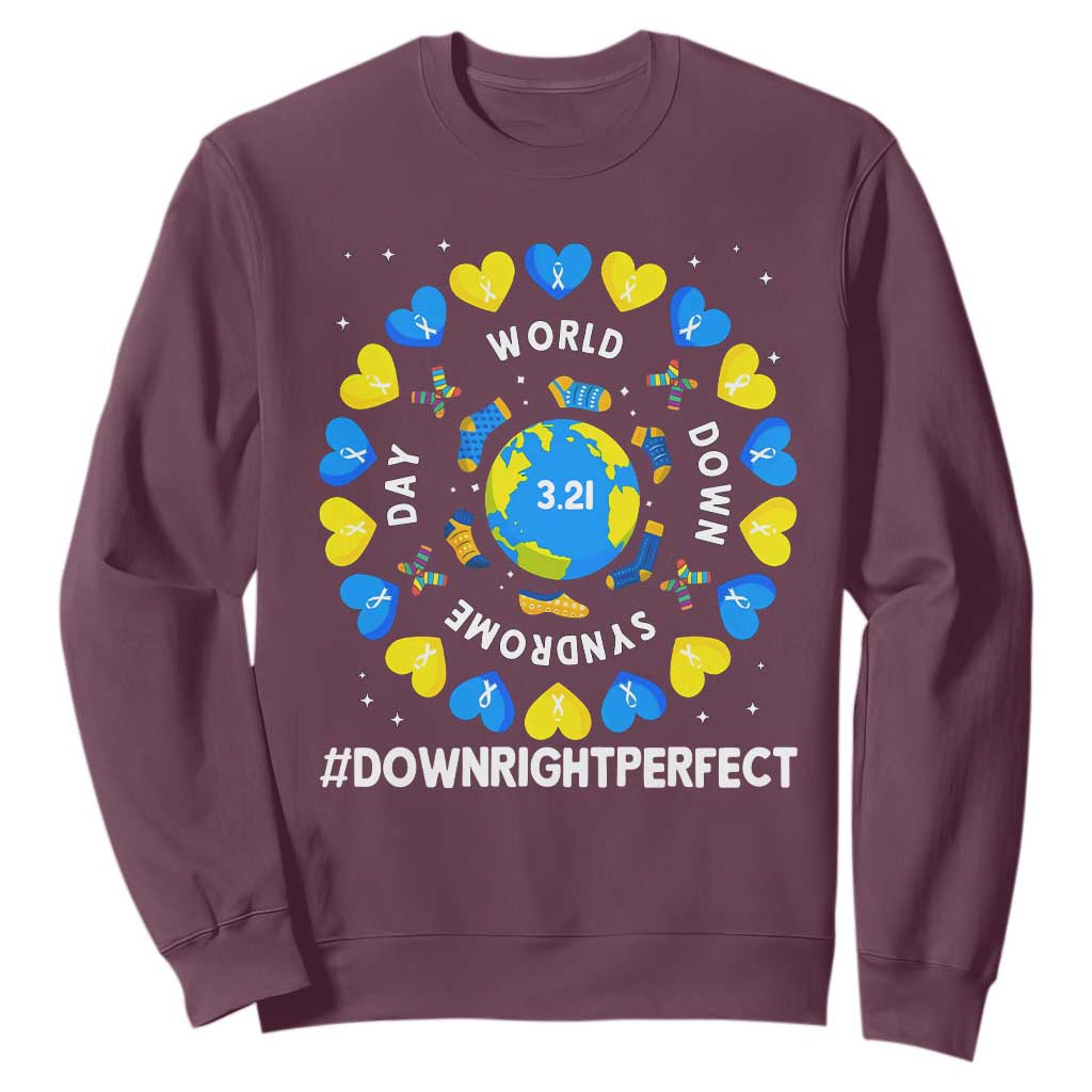 World Down Syndrome Day Sweatshirt 321 Support  Blue Yellow Ribbon Down Right Perfect