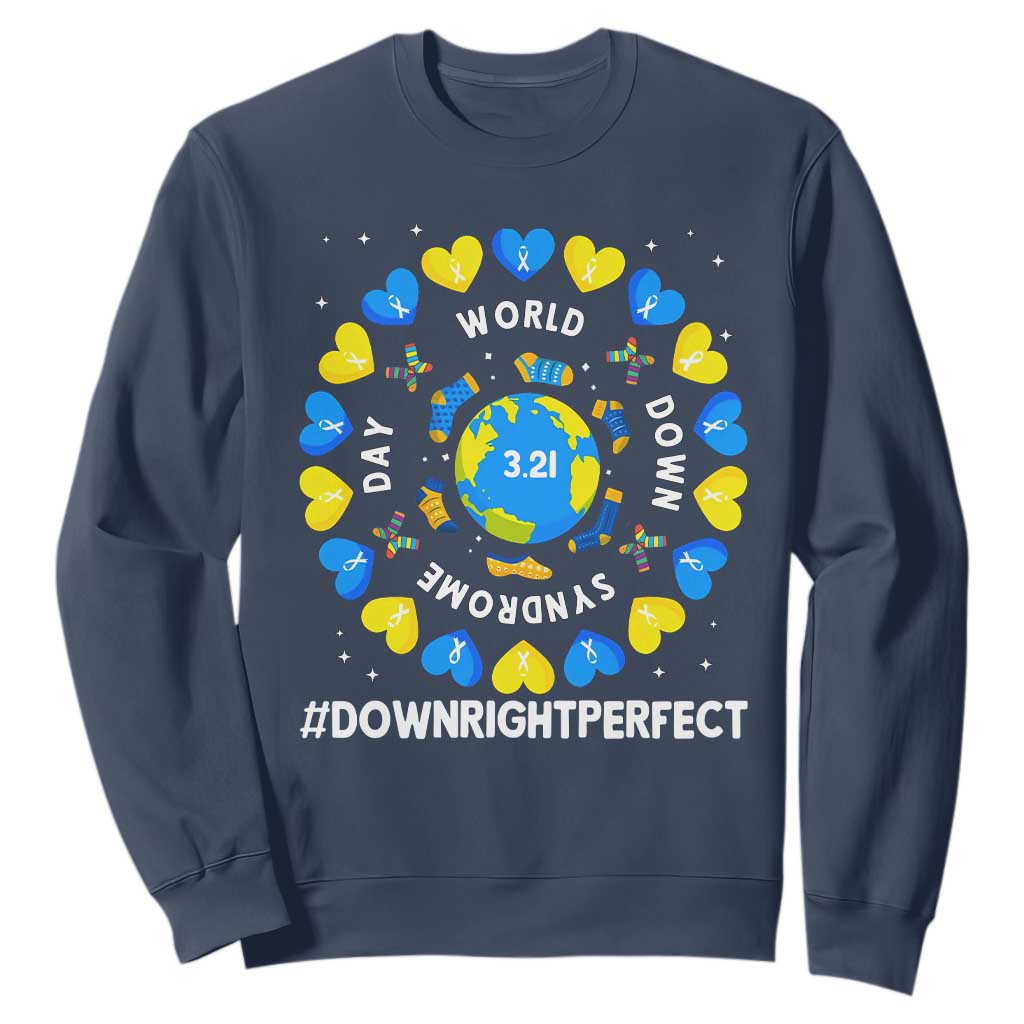 World Down Syndrome Day Sweatshirt 321 Support  Blue Yellow Ribbon Down Right Perfect