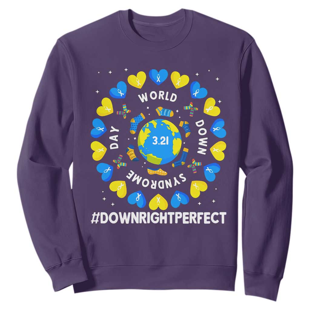 World Down Syndrome Day Sweatshirt 321 Support  Blue Yellow Ribbon Down Right Perfect