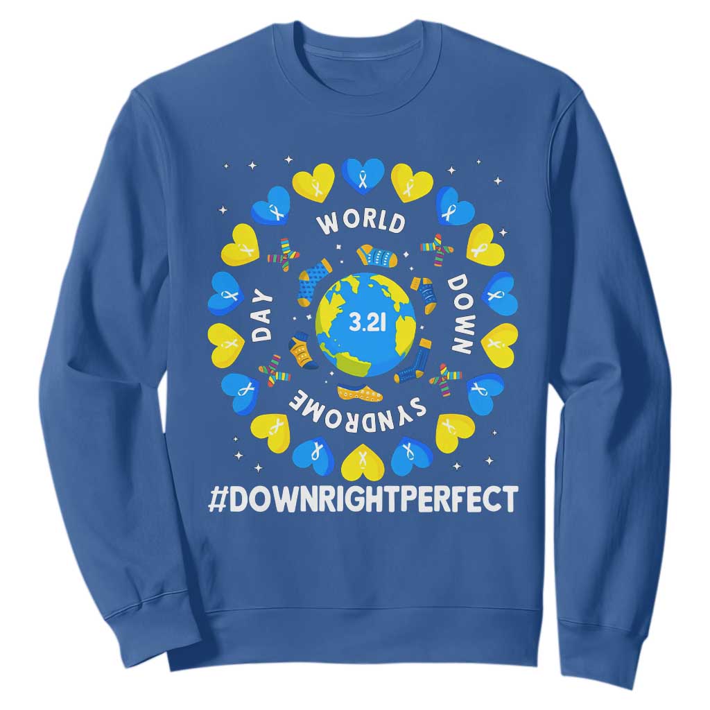 World Down Syndrome Day Sweatshirt 321 Support  Blue Yellow Ribbon Down Right Perfect