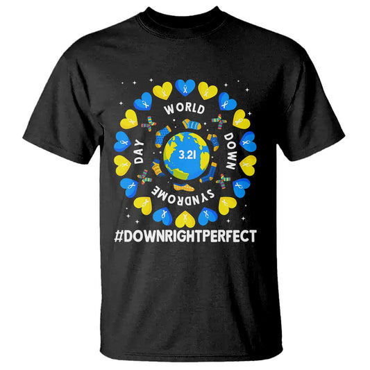World Down Syndrome Day T Shirt 321 Support  Blue Yellow Ribbon Down Right Perfect