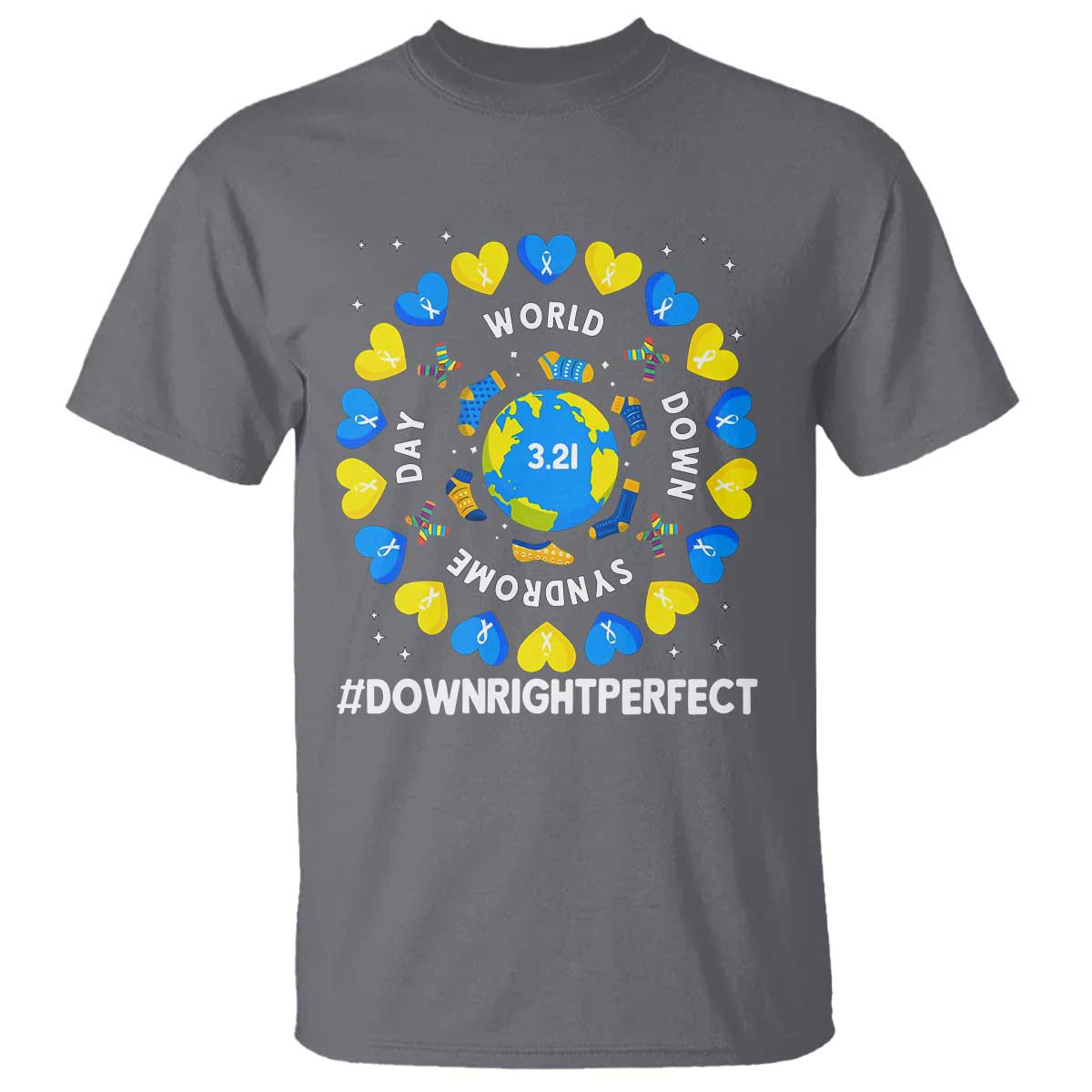 World Down Syndrome Day T Shirt 321 Support  Blue Yellow Ribbon Down Right Perfect