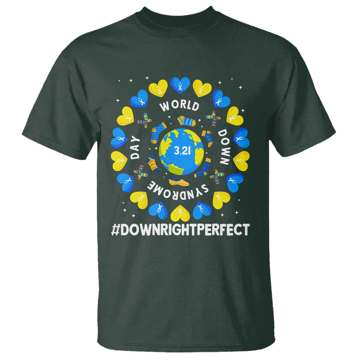 World Down Syndrome Day T Shirt 321 Support  Blue Yellow Ribbon Down Right Perfect