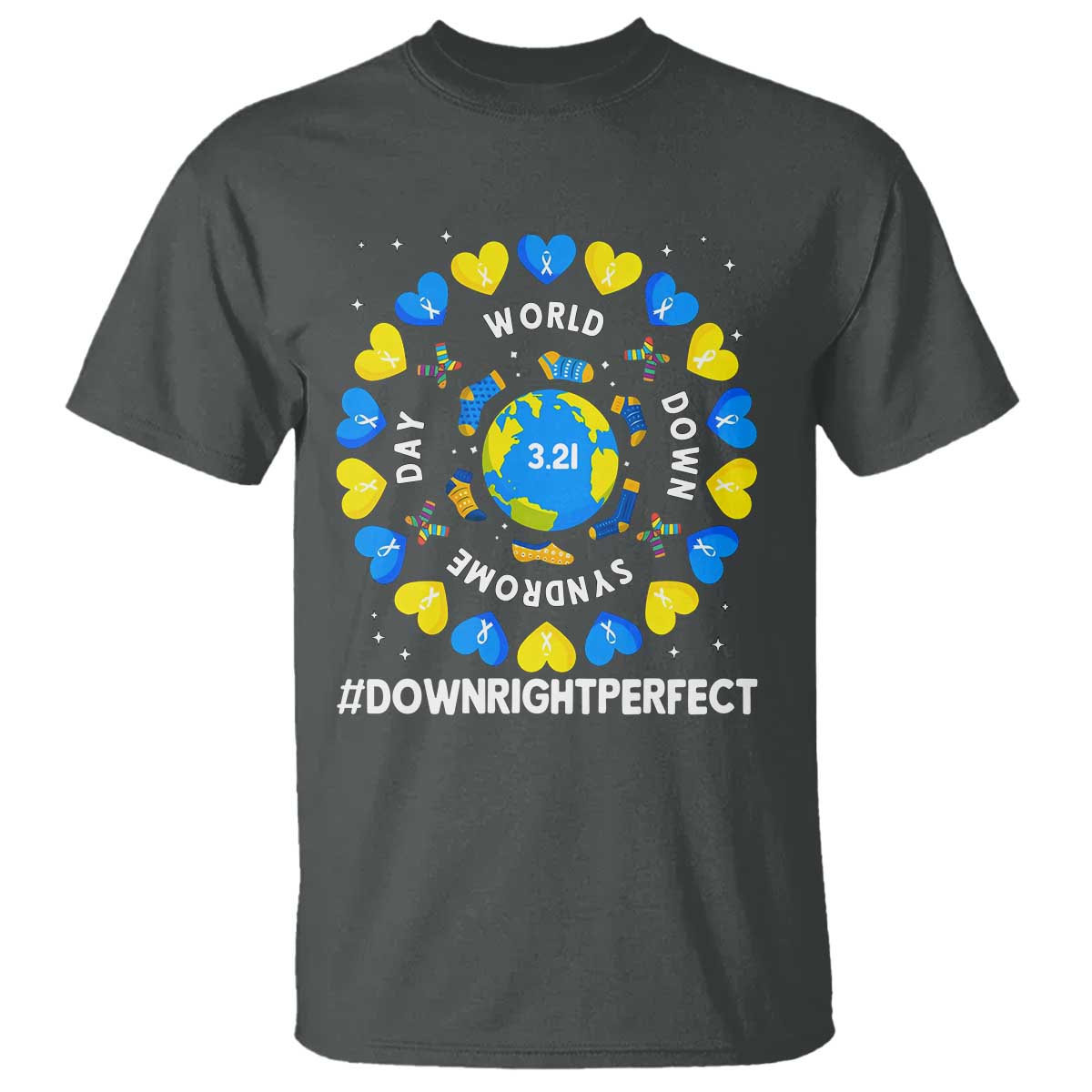 World Down Syndrome Day T Shirt 321 Support  Blue Yellow Ribbon Down Right Perfect