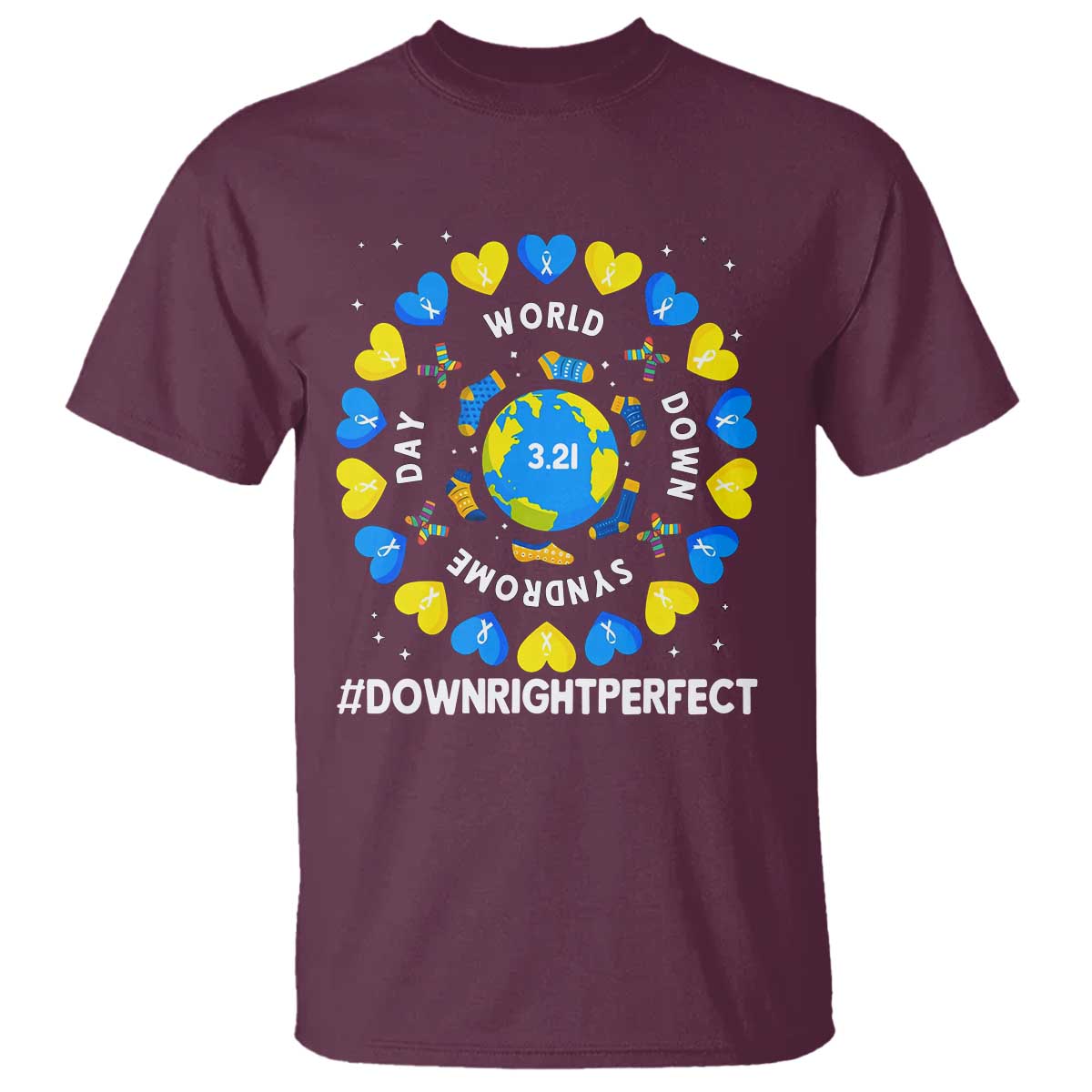 World Down Syndrome Day T Shirt 321 Support  Blue Yellow Ribbon Down Right Perfect