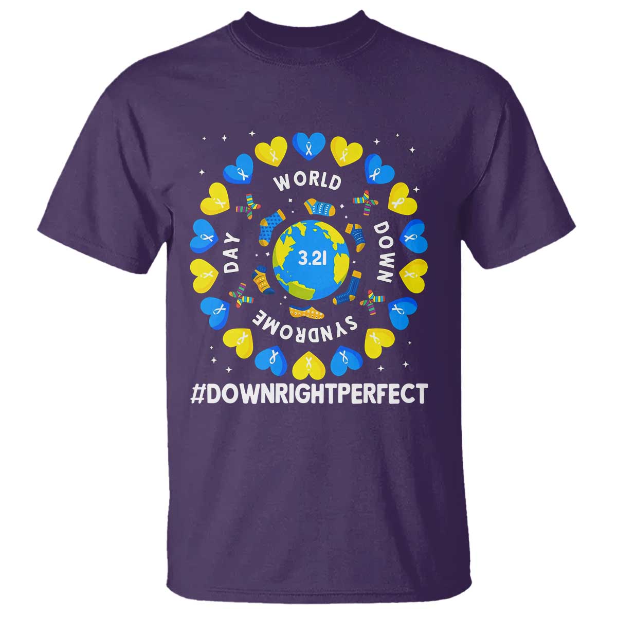 World Down Syndrome Day T Shirt 321 Support  Blue Yellow Ribbon Down Right Perfect