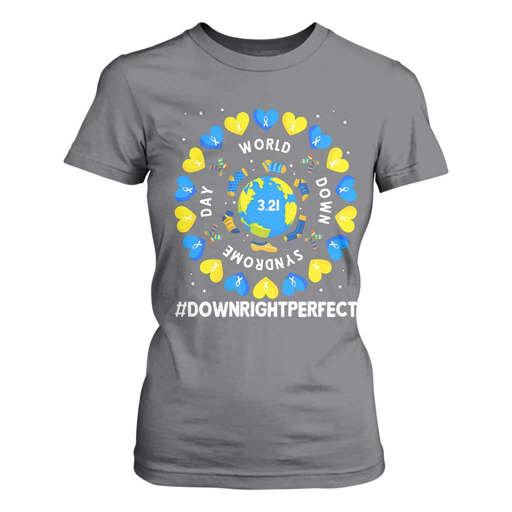 World Down Syndrome Day T Shirt For Women 321 Support  Blue Yellow Ribbon Down Right Perfect