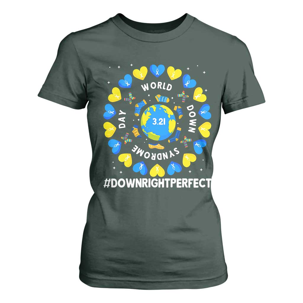 World Down Syndrome Day T Shirt For Women 321 Support  Blue Yellow Ribbon Down Right Perfect