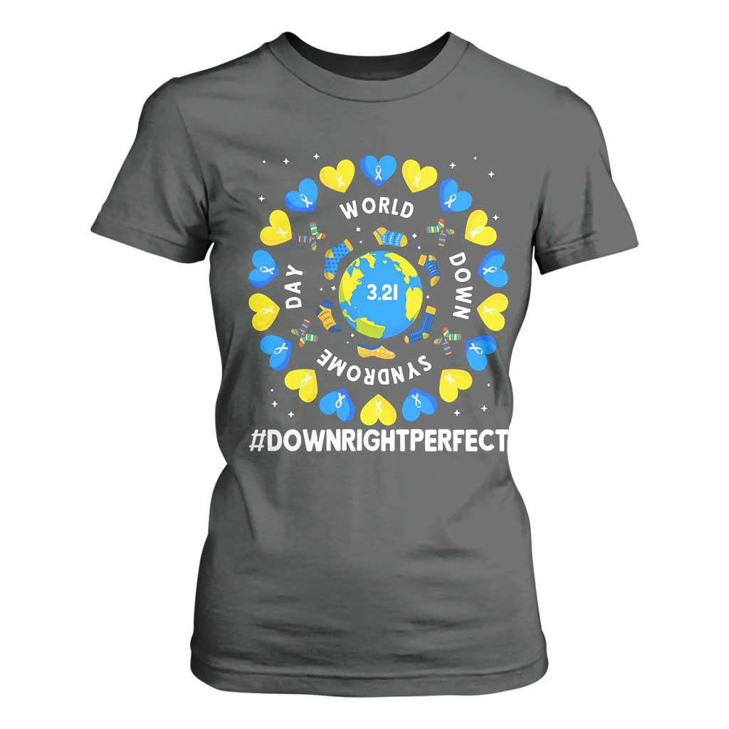 World Down Syndrome Day T Shirt For Women 321 Support  Blue Yellow Ribbon Down Right Perfect