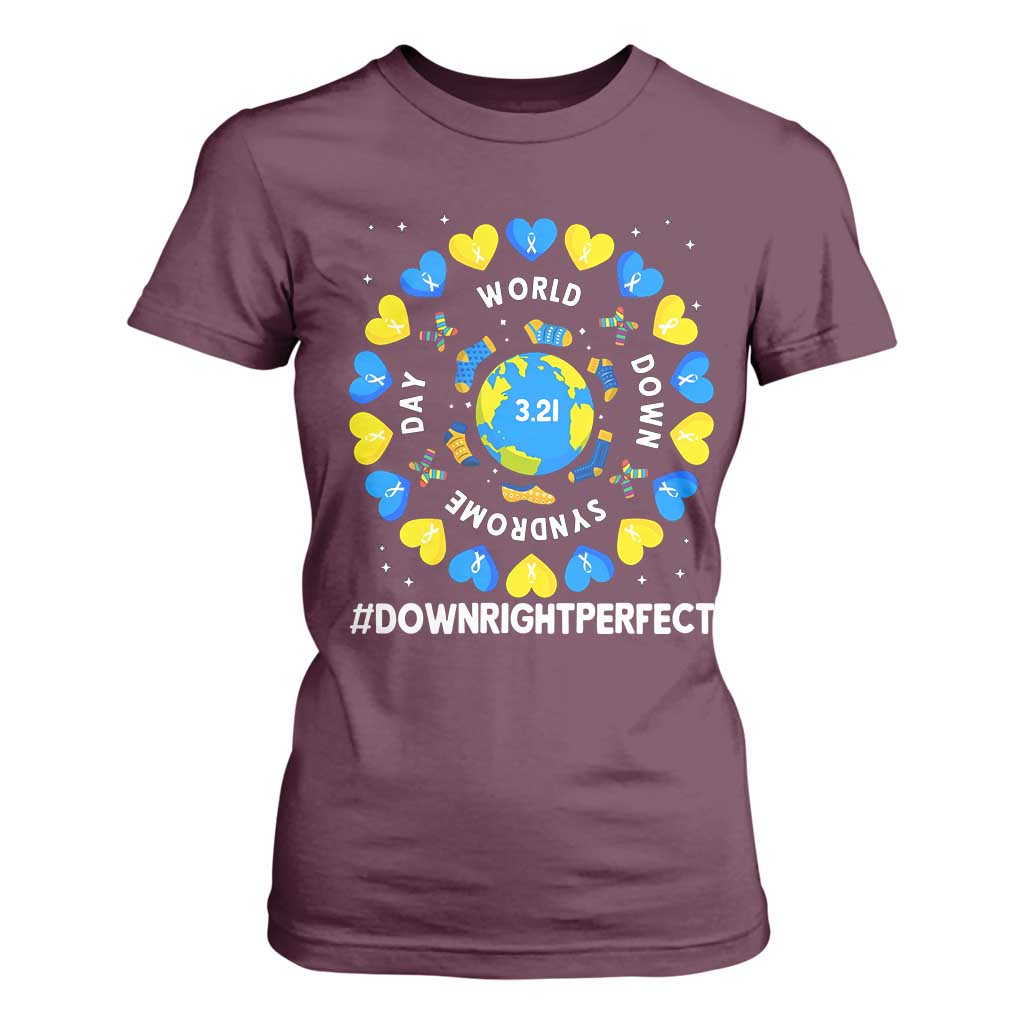 World Down Syndrome Day T Shirt For Women 321 Support  Blue Yellow Ribbon Down Right Perfect