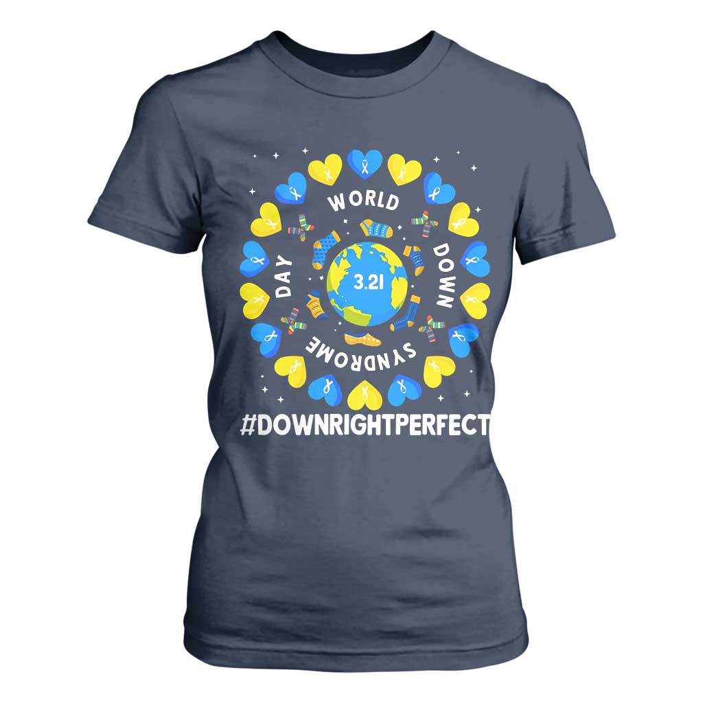 World Down Syndrome Day T Shirt For Women 321 Support  Blue Yellow Ribbon Down Right Perfect