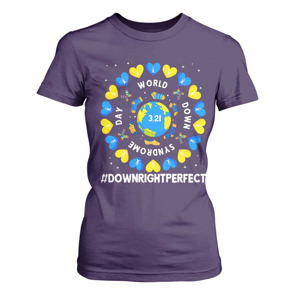 World Down Syndrome Day T Shirt For Women 321 Support  Blue Yellow Ribbon Down Right Perfect