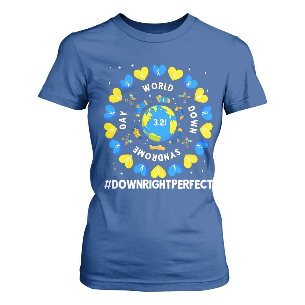 World Down Syndrome Day T Shirt For Women 321 Support  Blue Yellow Ribbon Down Right Perfect